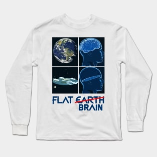 flat earth brain white Long Sleeve T-Shirt